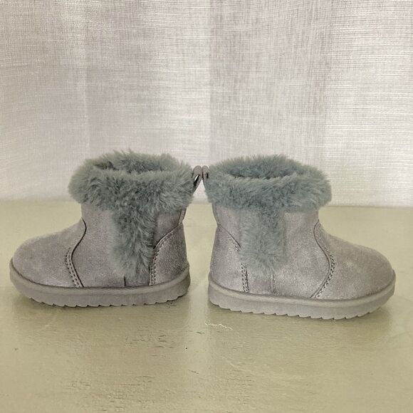 Wonder Nation Sz 3 Toddler Girl’s Gray Fur Slip-on Warm Ankle Booties Sherpa EUC - Picture 4 of 11